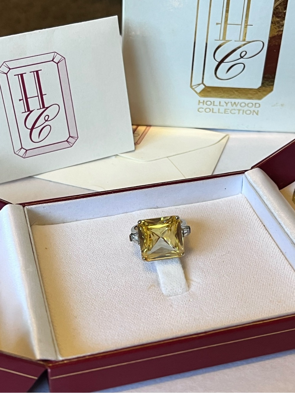 Vintage Janet Gaynor Hollywood Collection Ring Canary Diamond CZ 925 Size 6